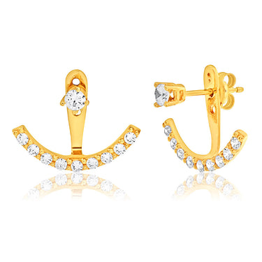 9ct Yellow Gold Cubic Zirconia Ear Jacket Stud Earrings