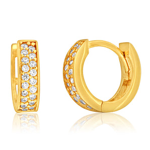 9ct Yellow Gold 8mm Cubic Zirconia Pave Huggie Earrings