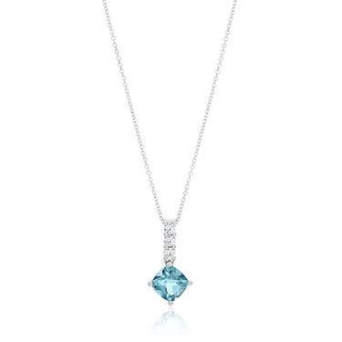 9ct White Gold Blue Topaz and Zirconia Pendant With 45cm Chain
