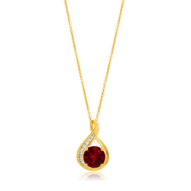 9ct Yellow Gold Created Ruby and Zirconia Pendant On 45cm Chain