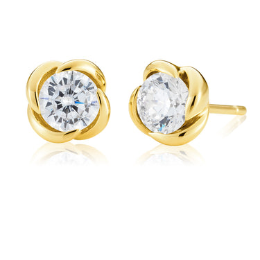 9ct Yellow Gold Cubic Zirconia Beautiful Flower Stud Earrings