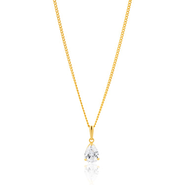 9ct Yellow Gold Teardrop Zirconia Pendant
