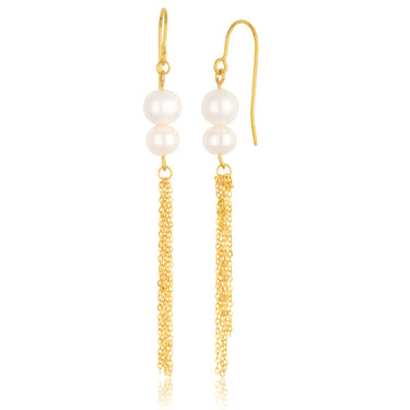 9ct Yellow Gold Freshwater Double Pearl Tassle Drop Earrings