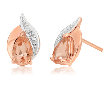 9ct Rose Gold Morganite Diamond Studs