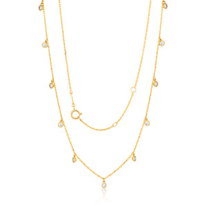 9ct Yellow Gold Chain with 11 Cubic Zirconias with Adjustable 38-40cm Length