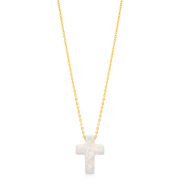 9ct Yellow Gold Synthetic Opal Cross Pendant