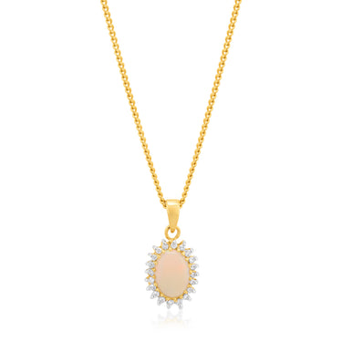 9ct Yellow Gold Opal & Diamond Pendant