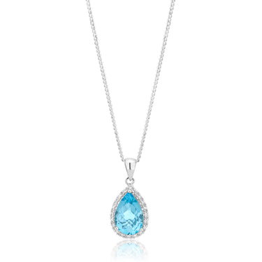 9ct White Gold Blue Topaz & Diamond Pendant
