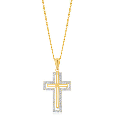 9ct Yellow Gold Zirconia Cross Pendant