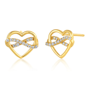 9ct Yellow Gold Zirconia Infinity Heart Shape Studs