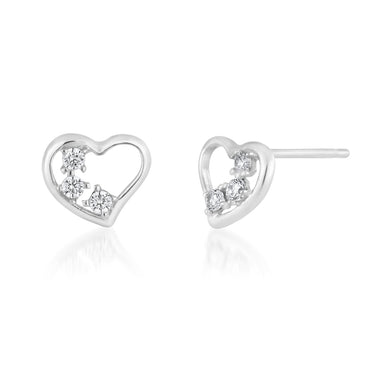 9ct White Gold Zirconia Heart Shape Studs