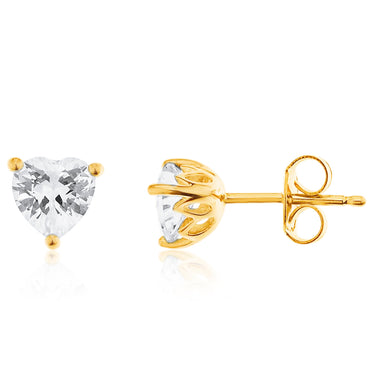 9ct Yellow Gold Heart Shape Zirconia Studs
