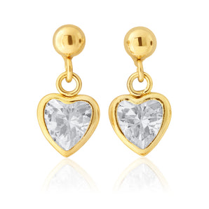 9ct Yellow Gold Heart Shape Zirconia Drop Earrings