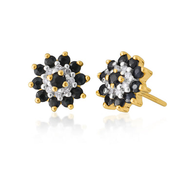 9ct Yellow Gold Natural Sapphire & Diamond Cluster Flower Studs