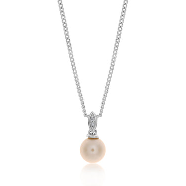 9ct White Gold Pearl & Diamond Pendant