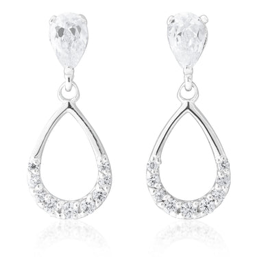 9ct White Gold Pear Shape Zirconia Drop Earrings