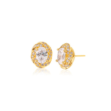 9ct Yellow Gold Zirconia Oval Studs with a Fancy Twist Halo
