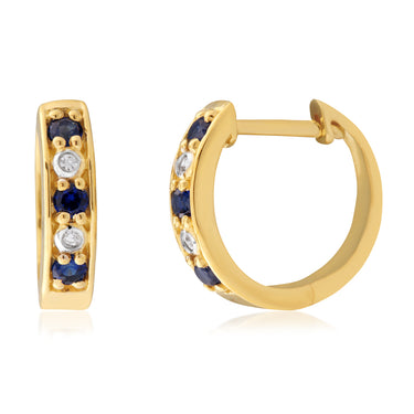 9ct Yellow Gold Created Sapphire & Diamond Huggies