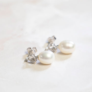 9ct White Gold Pearl and Diamond Earrings