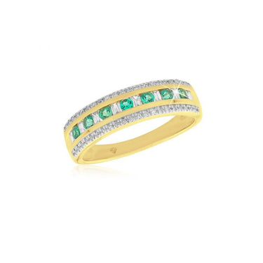 Created Emerald & Diamond Ring in 9ct Gold