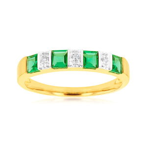 9ct Created Emerald & Diamond Ring