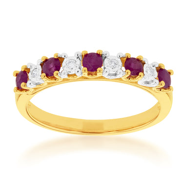 9ct Yellow Gold Natural Ruby and Diamond Ring