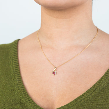 9ct Yellow Gold Natural Ruby and Diamond Swirl Pendant
