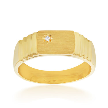9ct Yellow Gold Zirconia Gents Signet Ring
