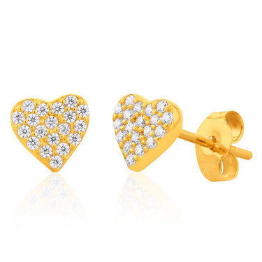 9ct Yellow Gold Zirconia Heart Studs