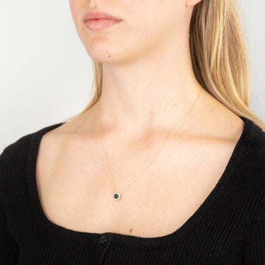 9ct Yellow Gold Natural Sapphire and Diamond Halo Pendant on 45cm Chain