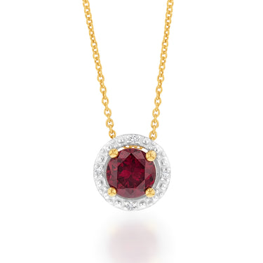 9ct Yellow Gold Created Ruby and Diamond Pendant on 45cm Chain