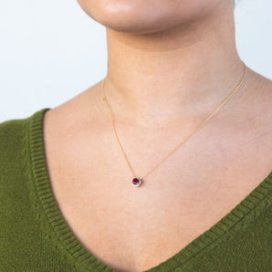 9ct Yellow Gold 5mm Created Ruby and Diamond Pendant on 45cm Chain