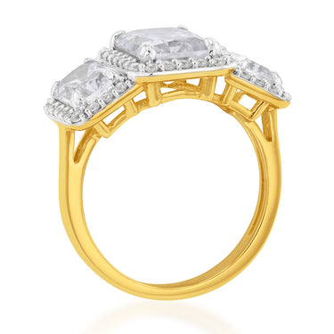 9ct Yellow Gold Emerald Cut Zirconia Trilogy Ring