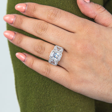 9ct Yellow Gold Emerald Cut Zirconia Trilogy Ring