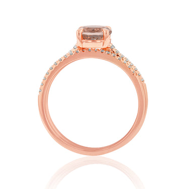 9ct Rose Gold 1.20ct Morganite Round and Diamond 2 Ring Bridal Set