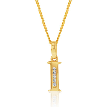 9ct Yellow Gold Initial I Zirconia Pendant