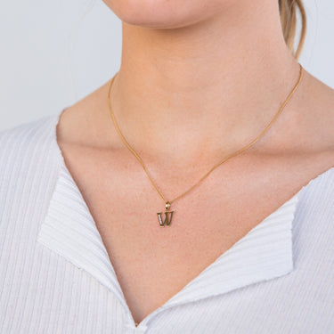9ct Yellow Gold Initial W Zirconia Pendant