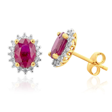 9ct Yellow Gold 2.21ct Natural Enhanced Ruby and Diamond Studs