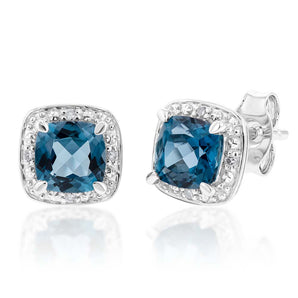9ct White Gold 5mm 1.40ct London Blue Topaz and Diamond Stud Earrings