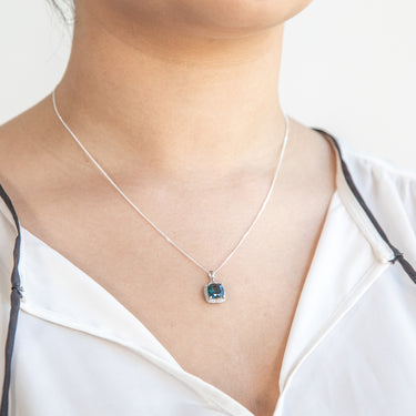 9ct White Gold 2.70ct London Blue Topaz and Diamond Pendant