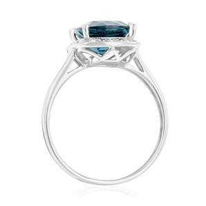 9ct White Gold 8mm 2.70ct London Blue Topaz and Diamond Ring