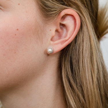 9ct Yellow Gold Fresh Water Pearl And Cubic Zirconia Stud Earrings