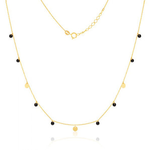 9ct Yellow Gold Black Zirconia and Gold Disc Charm 41.90cm Chain
