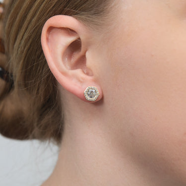 9ct Yellow Gold Hexagonal Cubic Zirconia Halo Stud Earrings