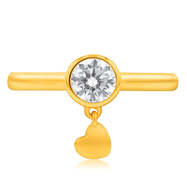 9ct Yellow Gold Cubic Zirconia And Dangling Heart Charm Ring