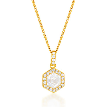 9ct Yellow Gold Hexagonal Cubic Zirconia Halo Pendant