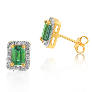9ct Yellow Gold Amethyst and Zirconia Studs
