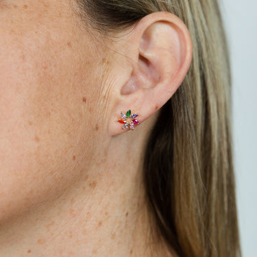 9ct Yellow Gold Multi Colour Gemstone Flower Studs