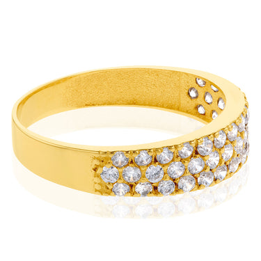 9ct Yellow Gold Zirconia 3 Row Claw Set Ring