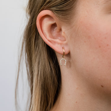 9ct Yellow Gold Zirconia Horseshoe Drop Earrings